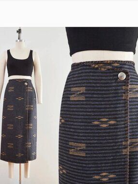 Vintage Ralph Lauren Wrap Skirt Leather Southwestern Wool Blanket Skirt‎ 16